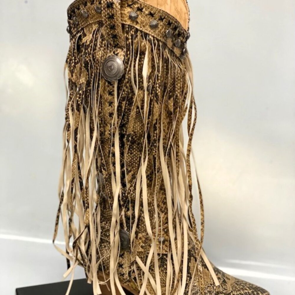 Brown Snake Fringed Cowboy Boots by L&B - Picture 4 of 6